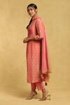 Ritu Kumar_Peach Cotton, Silk Embroidery, Tassels Round Neck Flower Print Pintuck Kurta Set _Online_at_Aza_Fashions
