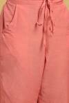 Ritu Kumar_Peach Cotton, Silk Embroidery, Tassels Round Neck Flower Print Pintuck Kurta Set _at_Aza_Fashions