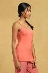Buy_Ritu Kumar_Peach Cotton, Silk Embroidery, Tassels Round Neck Flower Print Pintuck Kurta Set 