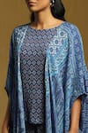 Shop_Ritu Kumar_Blue Viscose Chiffon Print Oriental Boat Neck Floral Shrug Palazzo Set _Online_at_Aza_Fashions