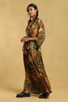 Buy_Ritu Kumar_Brown Viscose Dobby Print Tropical Camisole Round Neck Shrug And Palazzo Set 