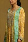 Shop Ritu Kumar Green Viscose, Lycra Embroidery, Tassels Color Block Floral Print Anarkali Set Online at Aza Fashions Shop_Ritu Kumar_Green Viscose, Lycra Embroidery, Tassels Color Block Floral Print Anarkali Set_Online_at_Aza_Fashions