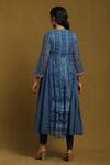 Shop_Ritu Kumar_Blue Viscose, Chiffon, Lycra Tassels Round Neck Diamond Motif Print Anarkali Set_at_Aza_Fashions