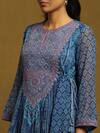 Ritu Kumar_Blue Viscose, Chiffon, Lycra Tassels Round Neck Diamond Motif Print Anarkali Set_at_Aza_Fashions