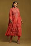 Buy_Ritu Kumar_Red Viscose, Chiffon, Lycra Tassels, Diamond And Floral Motif Print Anarkali Set_at_Aza_Fashions