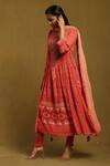 Ritu Kumar_Red Viscose, Chiffon, Lycra Tassels, Diamond And Floral Motif Print Anarkali Set_Online_at_Aza_Fashions