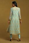 Shop_Ritu Kumar_Blue Viscose, Chiffon, Lycra Sequins Round Floral Bouquet Print A-line Kurta Set_at_Aza_Fashions