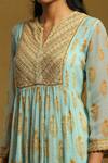 Shop_Ritu Kumar_Blue Viscose, Chiffon, Lycra Sequins Round Floral Bouquet Print A-line Kurta Set_Online_at_Aza_Fashions