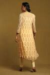 Shop_Ritu Kumar_Beige Viscose, Chiffon, Lycra Sequins Round Neck Floral Print A-line Kurta Set_at_Aza_Fashions