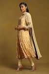 Ritu Kumar_Beige Viscose, Chiffon, Lycra Sequins Round Neck Floral Print A-line Kurta Set_Online_at_Aza_Fashions