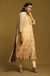 Buy_Ritu Kumar_Beige Viscose, Chiffon, Lycra Sequins Round Neck Floral Print A-line Kurta Set_Online_at_Aza_Fashions