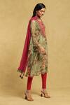 Buy_Ritu Kumar_Green Viscose Chiffon Print Vintage Floral Notched Round Neck Kurta Set _Online_at_Aza_Fashions