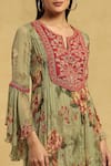 Shop_Ritu Kumar_Green Viscose Chiffon Print Vintage Floral Notched Round Neck Kurta Set _Online_at_Aza_Fashions