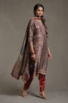 Buy_Ritu Kumar_Beige Silk Printed Floral Notched Kurta Set _Online_at_Aza_Fashions