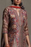 Shop_Ritu Kumar_Beige Silk Printed Floral Notched Kurta Set _Online_at_Aza_Fashions