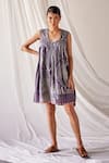 Buy_Kharakapas_Grey Mul-cotton Printed Round Riptide Dress  _at_Aza_Fashions