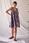 Kharakapas_Grey Mul-cotton Printed Round Riptide Dress  _Online_at_Aza_Fashions