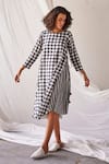 Shop_Kharakapas_Black Mul-cotton Checkered Round Happy Space Dress  _Online_at_Aza_Fashions