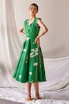 Buy_Kharakapas_Green Mul-cotton Printed Terracotta V Neck Chirping Birds Dress  _at_Aza_Fashions