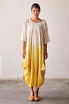 Buy_Kharakapas_Yellow Mul-cotton Round Golden Days Dyed Jhabla Dress  _at_Aza_Fashions