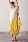 Kharakapas_Yellow Mul-cotton Round Golden Days Dyed Jhabla Dress  _Online_at_Aza_Fashions