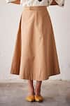 Buy_Kharakapas_Brown Heavy Weight Twill Feeling Beachy Skirt  _Online_at_Aza_Fashions