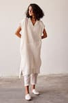 Buy_Kharakapas_Off White Gauge Cotton Shirt Collar Sultry Straight Kurta And Pant Set  _at_Aza_Fashions