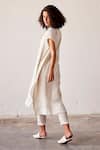 Shop_Kharakapas_Off White Gauge Cotton Shirt Collar Sultry Straight Kurta And Pant Set  _at_Aza_Fashions