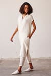 Buy_Kharakapas_Off White Gauge Cotton Shirt Collar Sultry Straight Kurta And Pant Set  _Online_at_Aza_Fashions