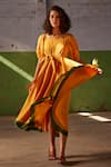 Kharakapas_Yellow Mul-cotton Square Neck Simmering Sunshine Dress  _at_Aza_Fashions