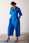 Buy_Kharakapas_Blue Poplin Plain Collared Neck Summer Nights Jumpsuit  _Online_at_Aza_Fashions