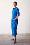 Shop_Kharakapas_Blue Poplin Plain Collared Neck Summer Nights Jumpsuit  _Online_at_Aza_Fashions