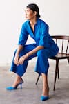 Kharakapas_Blue Poplin Plain Collared Neck Summer Nights Jumpsuit  _at_Aza_Fashions