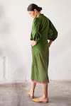 Shop_Kharakapas_Green Mul Cotton Plain V Neck Tree House Dress  _at_Aza_Fashions