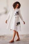 Shop_Kharakapas_White Poplin Printed Abstract Mandarin Collar Dress  _Online_at_Aza_Fashions