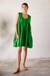 Buy_Kharakapas_Green Cotton Poplin Plain U Neck Kiwi Sleeveless Solid Dress  _at_Aza_Fashions