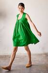 Shop_Kharakapas_Green Cotton Poplin Plain U Neck Kiwi Sleeveless Solid Dress  _Online_at_Aza_Fashions