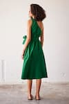 Shop_Kharakapas_Green Cotton Poplin Plain Asymmetric Peas In A Pod One Shoulder Dress  _at_Aza_Fashions