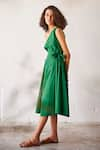 Shop_Kharakapas_Green Cotton Poplin Plain Asymmetric Peas In A Pod One Shoulder Dress  _Online_at_Aza_Fashions