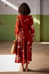 Shop_Kharakapas_Red Mul Cotton Printed Floral Lino Lapel Golden Hour Dress  _at_Aza_Fashions