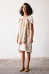 Buy_Kharakapas_Off White Mul Cotton Printed Art V Neck Sea Shells Dress  _Online_at_Aza_Fashions