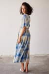 Shop_Kharakapas_Blue Cotton Checkered Pattern Surplice Neck Summer Break Wrap Dress  _at_Aza_Fashions