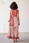 Shop_Kharakapas_Red Mul Cotton Printed Stripe V Neck Pool Party Tiered Dress _at_Aza_Fashions