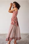 Shop_Kharakapas_Red Mul Cotton Printed Stripe V Neck Pool Party Tiered Dress  _Online_at_Aza_Fashions