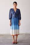 Buy_Kharakapas_Blue Mul Cotton Tie-dyed Shibori Hop Scotch Dip-dyed Tiered Dress  _Online_at_Aza_Fashions