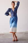 Shop_Kharakapas_Blue Mul Cotton Tie-dyed Shibori Hop Scotch Dip-dyed Tiered Dress  _Online_at_Aza_Fashions