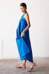 Kharakapas_Blue Poplin Plain V Neck Clear Skies Dress  _at_Aza_Fashions