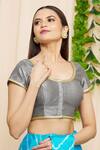 Buy_Samyukta Singhania_Grey Art Silk Plain U Neck Blouse _at_Aza_Fashions