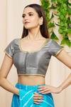 Samyukta Singhania_Grey Art Silk Plain U Neck Blouse _Online_at_Aza_Fashions