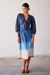 Buy_Kharakapas_Blue Mul Cotton Tie-dyed Shibori Hop Scotch Dip-dyed Tiered Dress  _at_Aza_Fashions